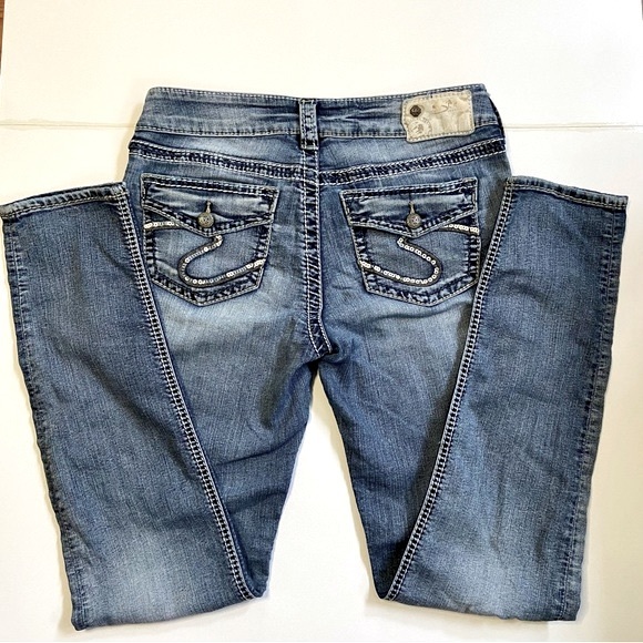 SILVER JEANS Suki Pioneer Flap Skinny Sequins & Studs Faded Medium Wash W28 L31 - Picture 6 of 16